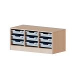 ErgoTray Regal, 3reihig, 1 OH, fahrbar, 9 flache Boxen, B/H/T 104,5x46x40cm 